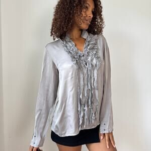 Vintage Italian Silk-Blend Ruffle Front Blouse (M/L)